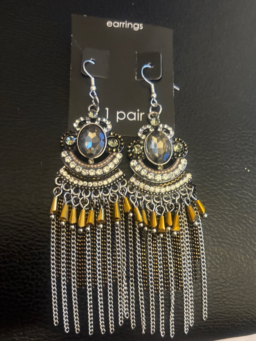 Fringe Drop Earrings with Gold Bead Accents and Silver Chains